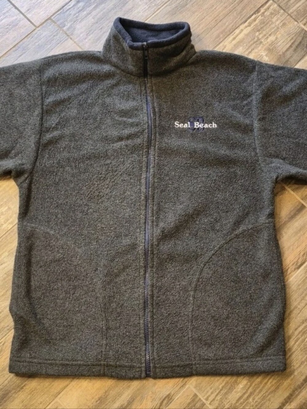 Seal Beach Unisex Gray & Navy Blue Embroidered Logo Full-Zip Fleece Jacket, S